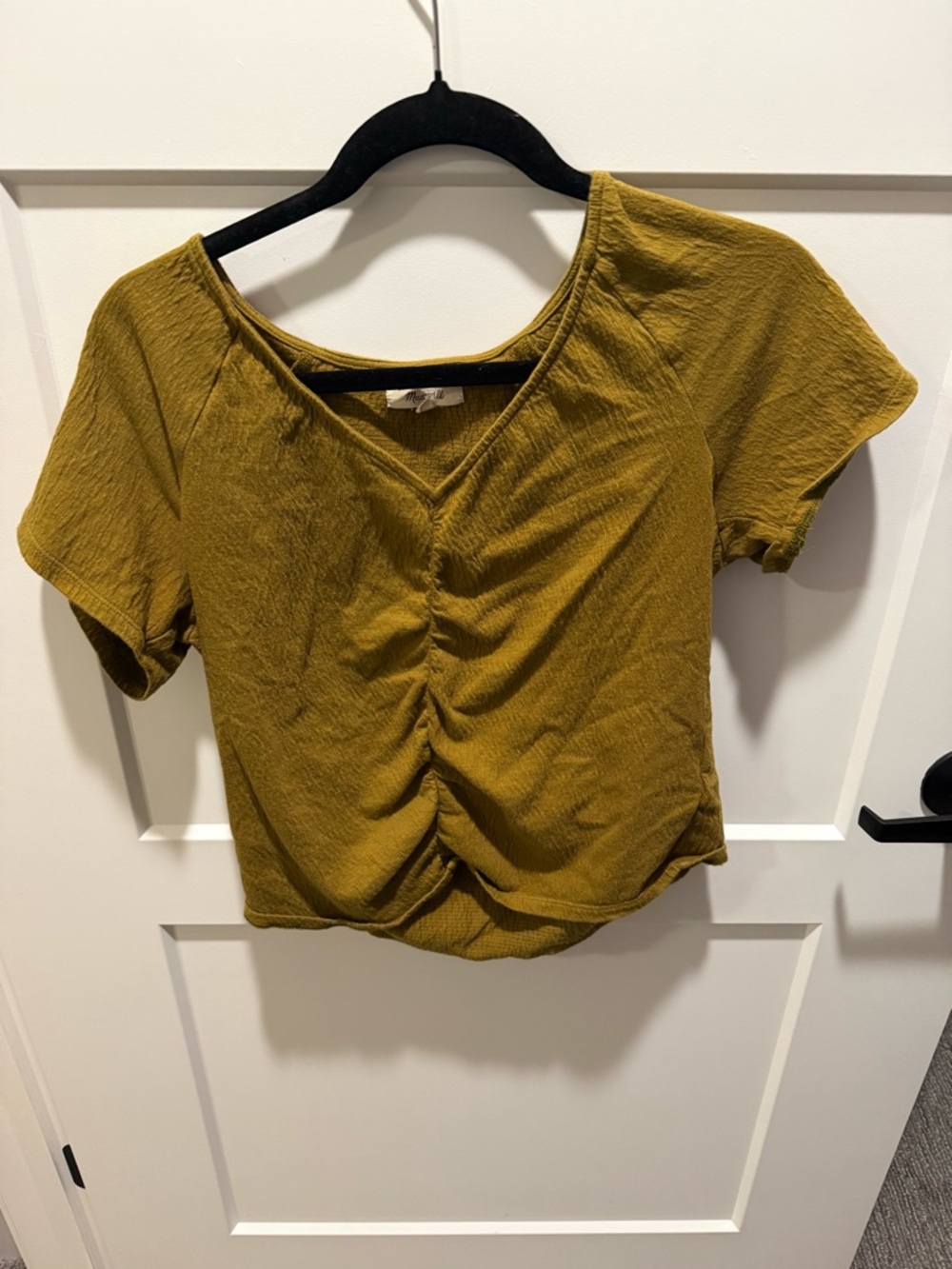 Madewell Textured Ruched Front Crop Top Mustard Yellow XS Cottagecore Boho